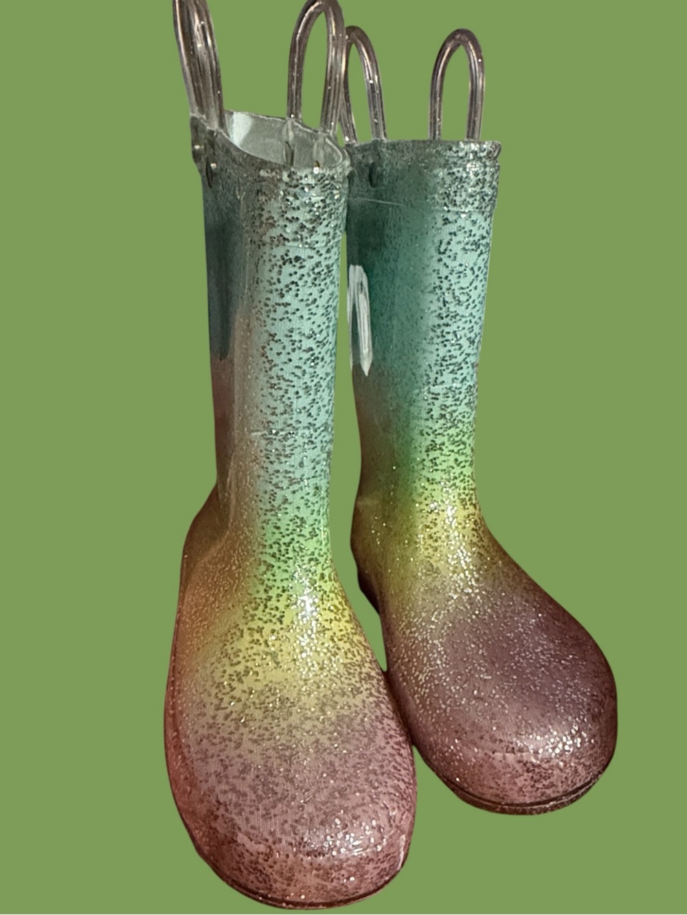 Cat & Jack Kids Glitter Ombre Rain Boots - Mint, Yellow & Pink- Size 9